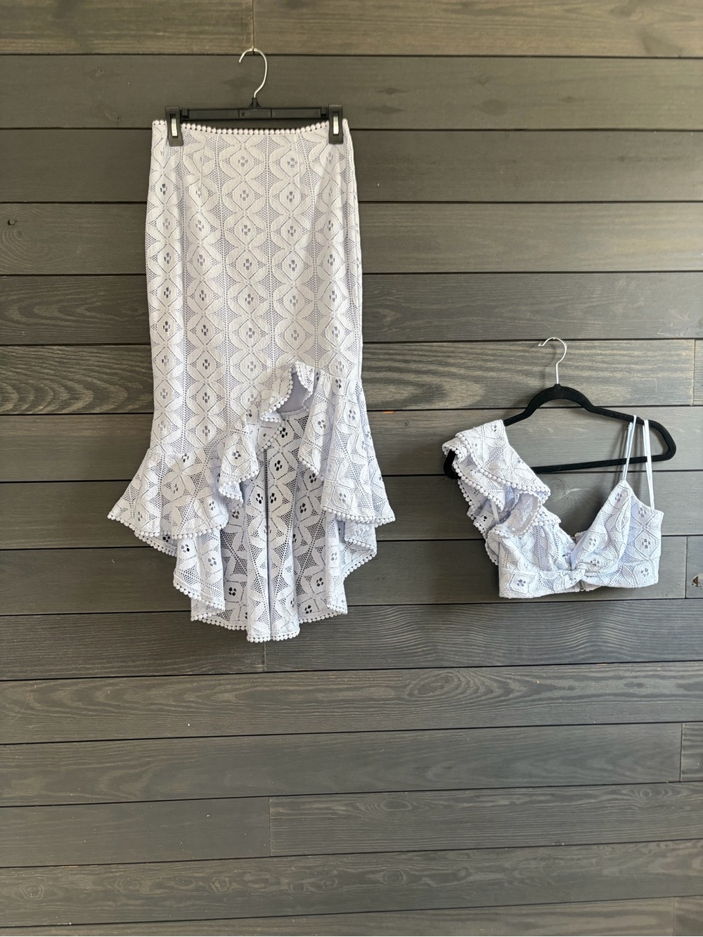 Lace-Pattern Light Blue Ruffled Women's Set - Picture 2 of 6
